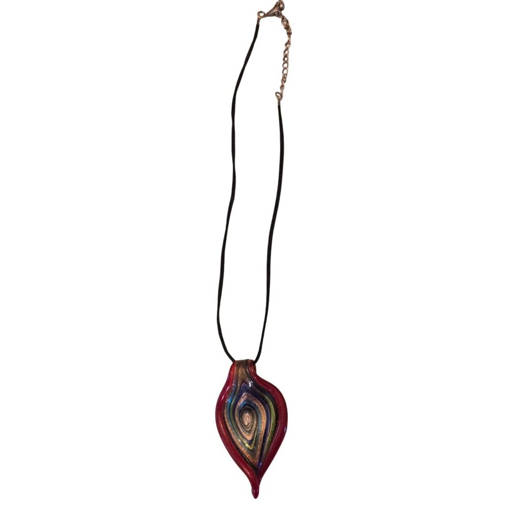Handcrafted‎  Pendant Necklace With Multicolor Teardrop Design Art Glass Look